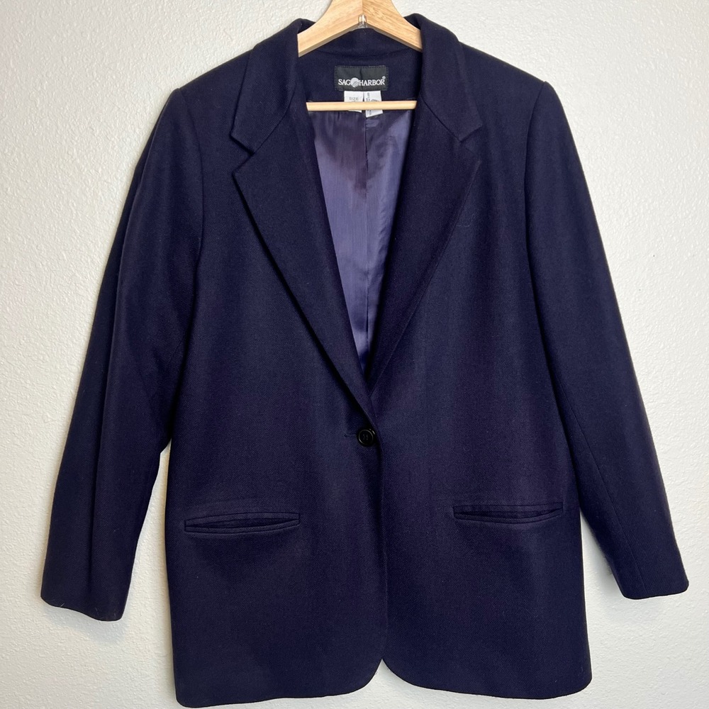 Vintage 90s Sag Harbor 100% Wool Blazer deep purple Size 14‎